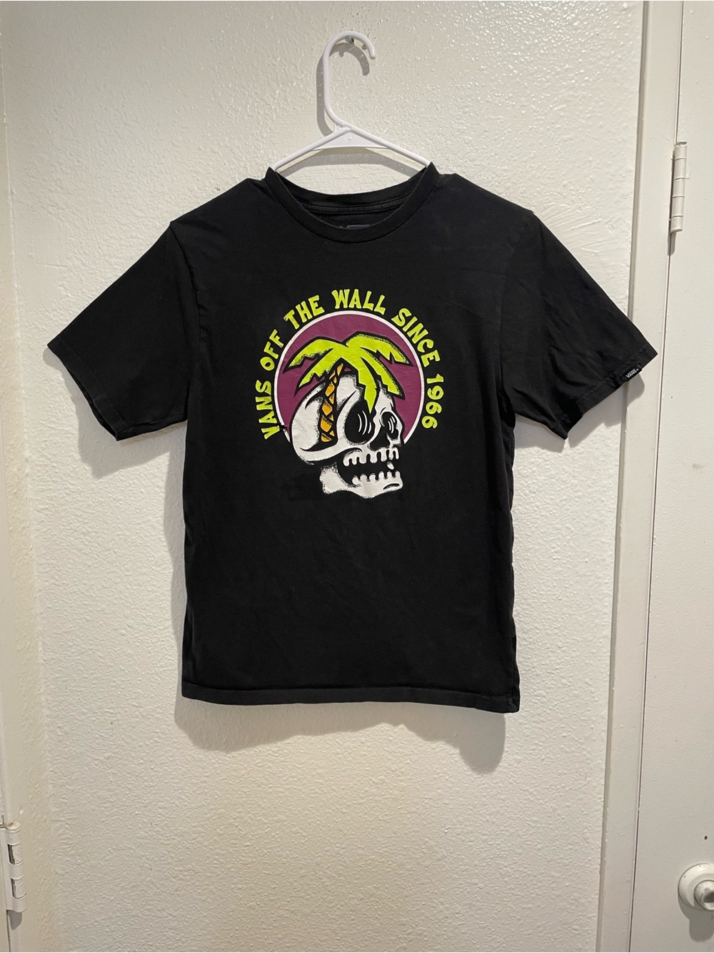 Vans Off The Wall Palm Visionary Skull Black Graphic Tee Boys Youth L 12-14 🌴